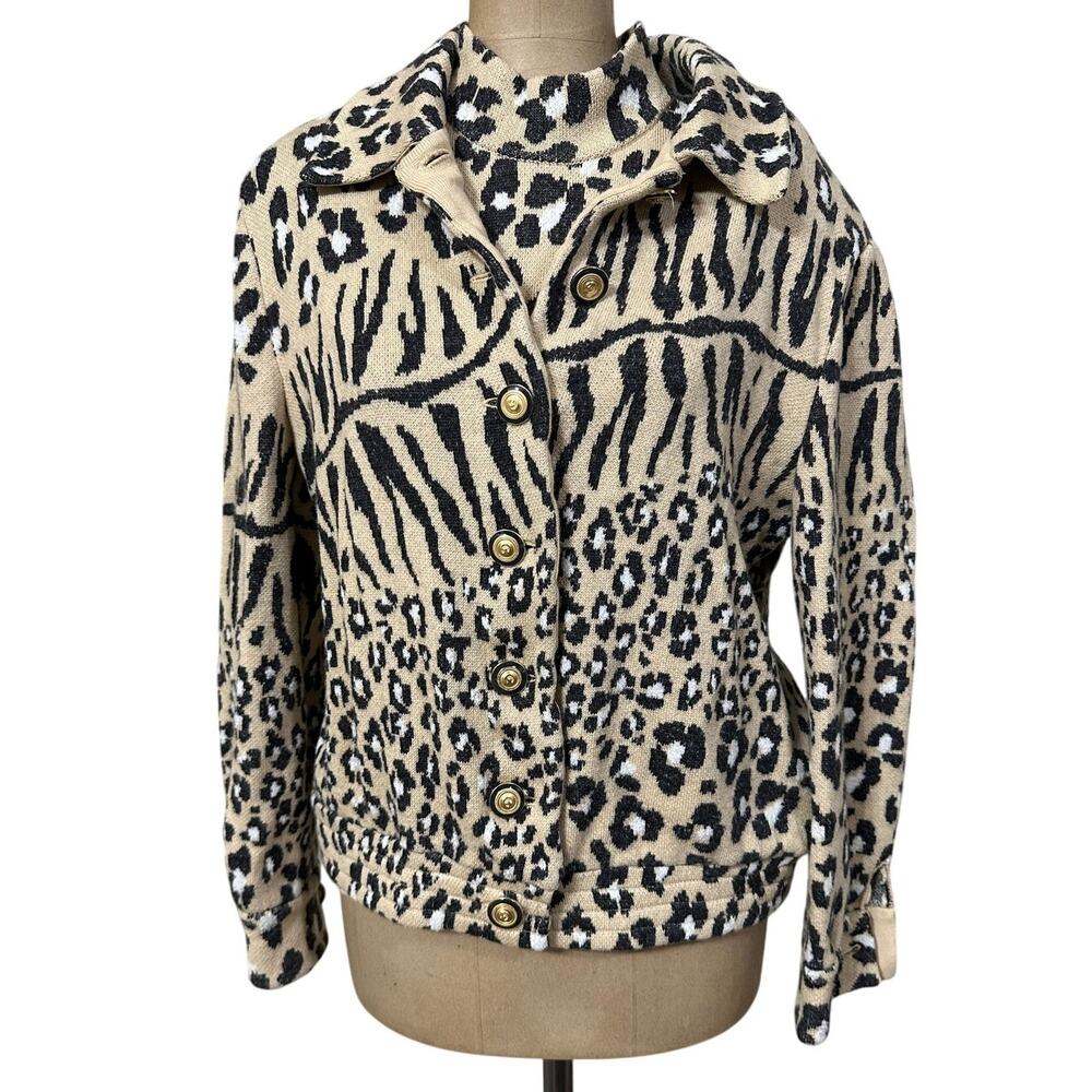 St. John Collection Sweater Twinset Vintage Animal Print
